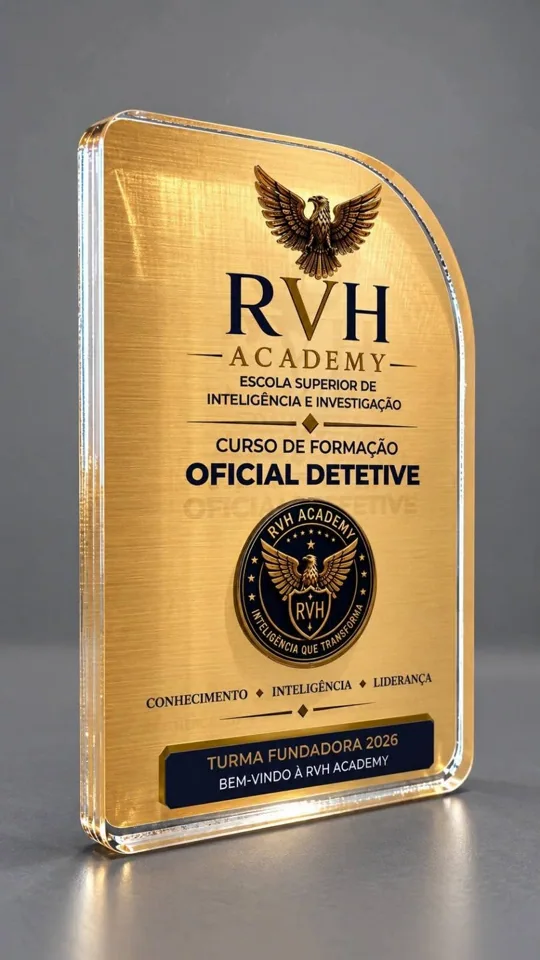 Modelo ilustrativo da frente da identificação institucional da RVH Academy